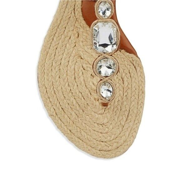 New! MICHAEL KORS Women's Rhinestone T-Strap Espadrille Sandals Size 8 Brown - Picture 4 of 14